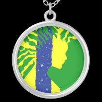 Yellow-Green-Blue with White Stars Necklace necklaces
