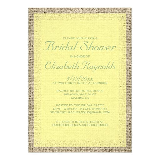 Yellow & Green Burlap Bridal Shower Invitations