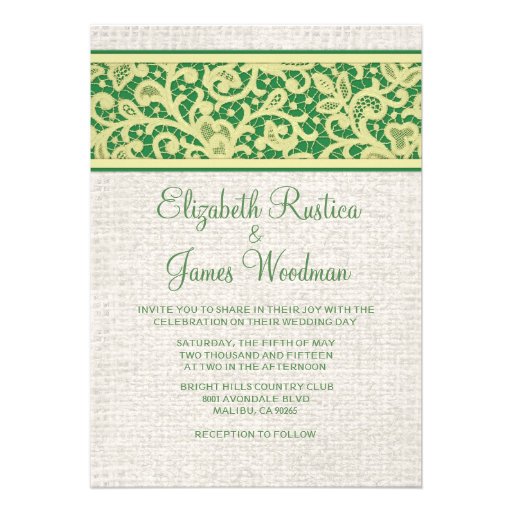 Yellow Green Country Burlap Wedding Invitations