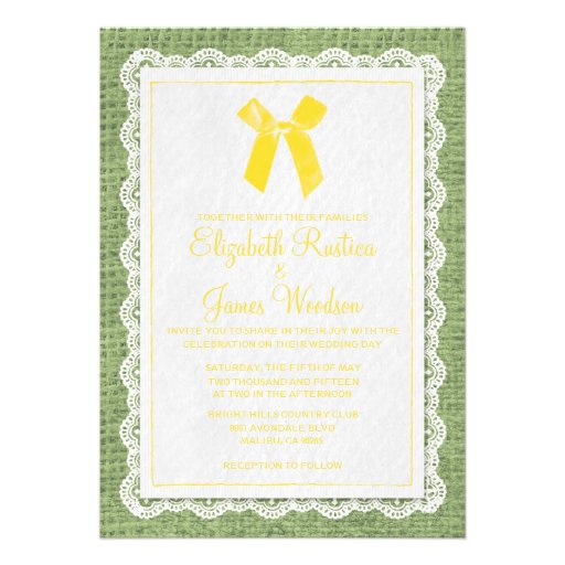 Yellow & Green Country Burlap Wedding Invitations