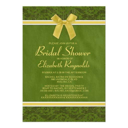 Yellow Green Country Lace Bridal Shower Invitation