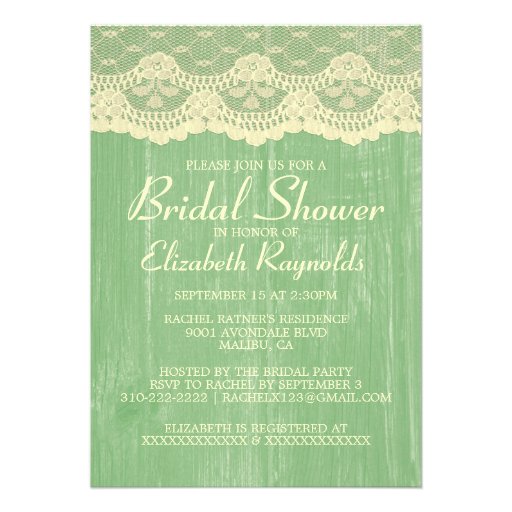 Yellow Green Country Lace Bridal Shower Invitation