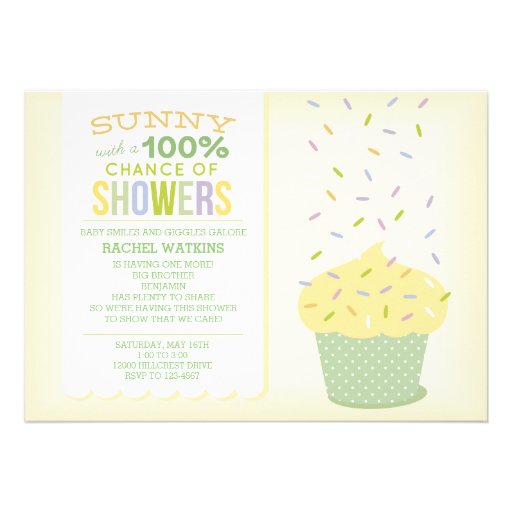 Yellow & Green Cupcake Sprinkles Baby Shower Personalized Invitation