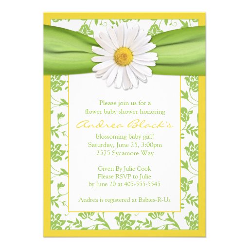 Yellow Green Daisy Floral Baby Shower Invitation