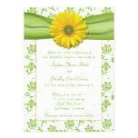 Yellow Green Damask Daisy Wedding Invitation