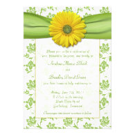 Yellow Green Damask Daisy Wedding Invitation