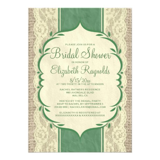 Yellow Green Linen Burlap Bridal Shower Invitation