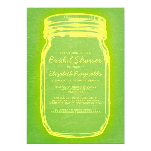 Yellow & Green Mason Jar Bridal Shower Invitations