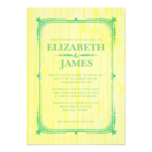 Yellow Green Rustic Barn Wood Wedding Invitations