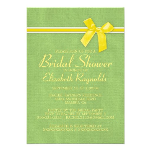 Yellow Green Rustic Burlap Bridal Shower Invites