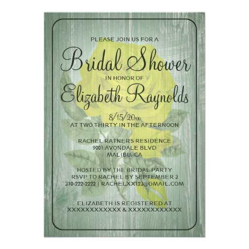 Yellow Green Rustic Floral Bridal Shower Invites