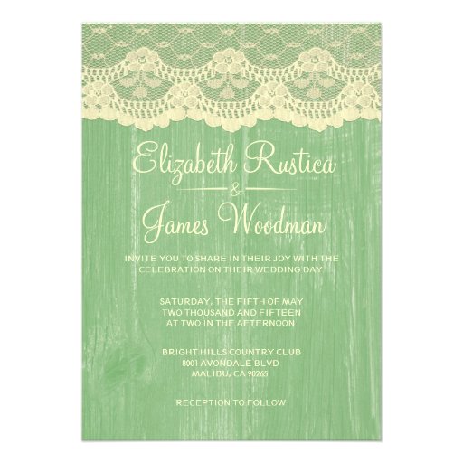 Yellow Green Rustic Lace Wood Wedding Invitations