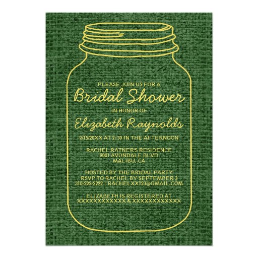 Yellow Green Rustic Mason Jar Bridal Shower Invite