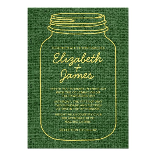 Yellow Green Rustic Mason Jar Wedding Invitations