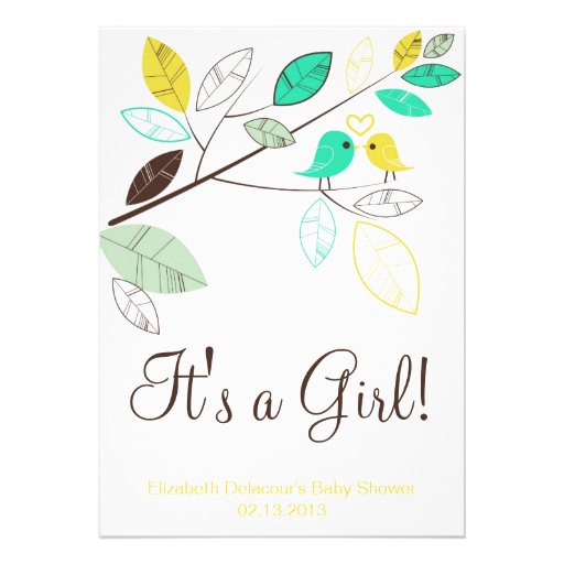 Yellow & Green Spring Birds Baby Shower Invitation