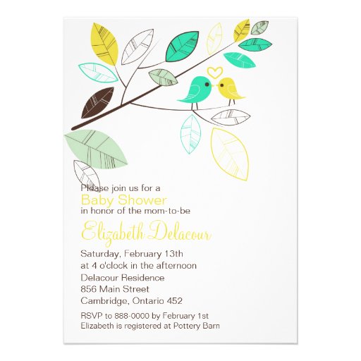 Yellow & Green Spring Birds Baby Shower Invitation