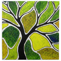 Yellow Green Tree Art Card Cloth Napkins