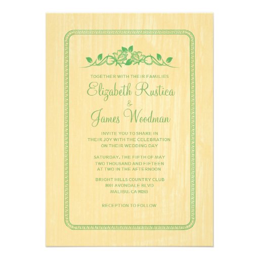 Yellow Green Vintage Barn Wood Wedding Invitations