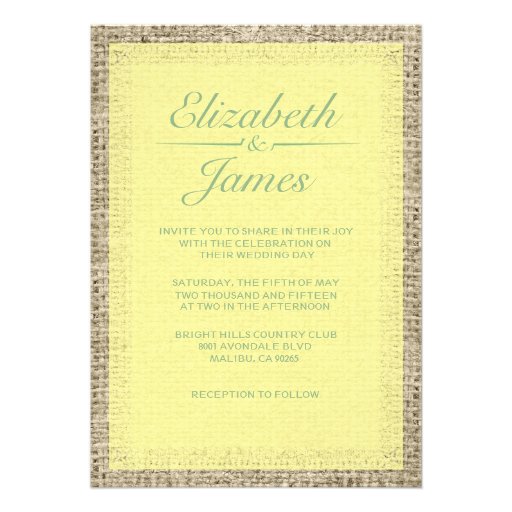 Yellow & Green Vintage Burlap Wedding Invitations