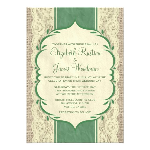 Yellow Green Vintage Burlap Wedding Invitations