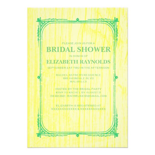 Yellow Green Western Wood Bridal Shower Invitation