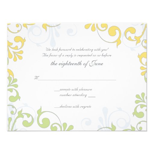 Yellow, Green, White Floral Wedding Reply Card Invitations