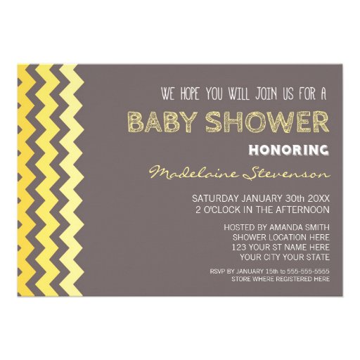 Yellow Grey Chevron Custom Baby Shower Invitations