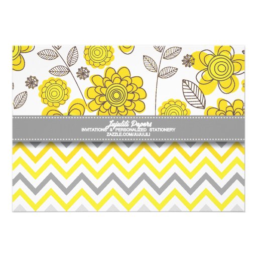 Yellow & Grey Chevron Floral Modern Birthday Party Custom Invites