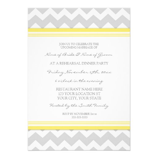 Yellow Grey Chevron Rehearsal Dinner Party Invites