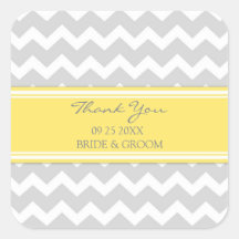 Yellow Grey Chevron Thank You Wedding Favor Tags Square Stickers