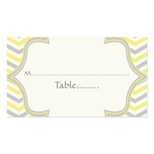 Yellow grey chevron zigzag wedding place card business cards (back side)