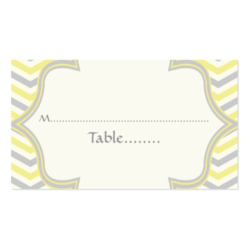 Yellow grey chevron zigzag wedding place card business cards