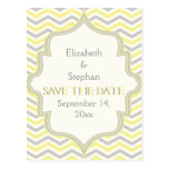 Yellow grey chevron zigzag wedding Save the Date Postcards