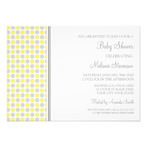 Yellow Grey Dots Custom Baby Shower Invitations