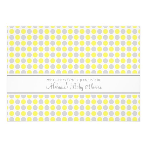 Yellow Grey Dots Custom Baby Shower Invitations