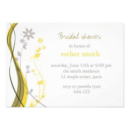 Yellow & grey floral charm invitation
