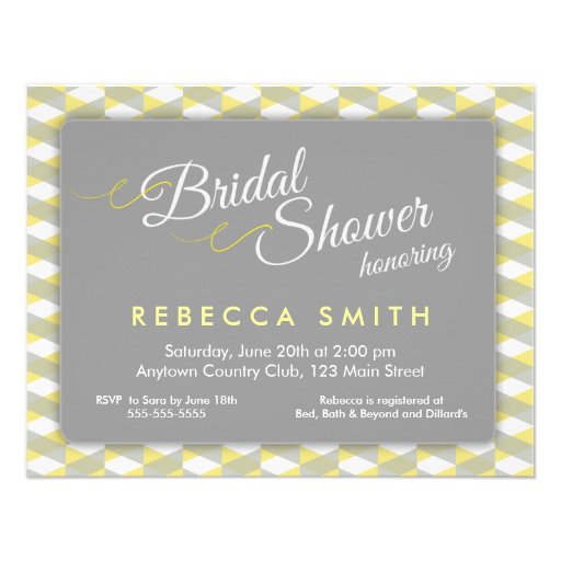 Yellow & Grey Herringbone Border Bridal Shower Personalized Invites
