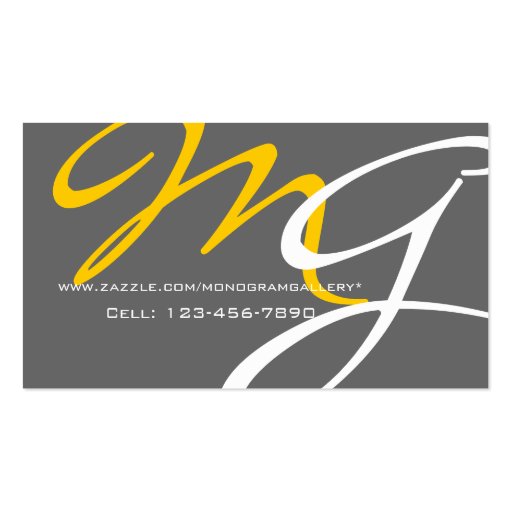 Yellow Grey Modern Monogram Business Card Template (back side)