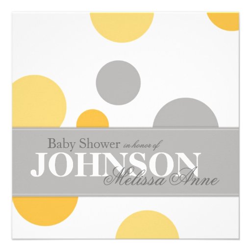 Yellow Grey Polka Dots Baby Shower Invitation Card