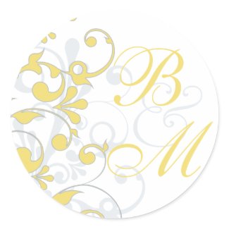 Yellow, Grey, White Abstract Floral Envelope Seal sticker