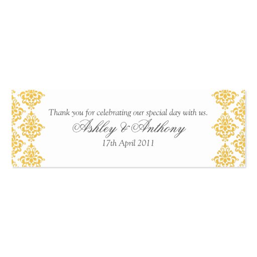 Yellow Grey White Damask Wedding Favour Tags Business Cards (front side)