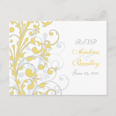 Yellow, Grey, & White Floral RSVP Postcard