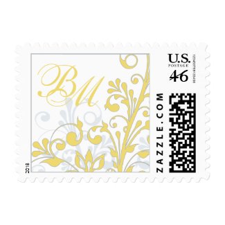 Yellow, Grey, White Floral Wedding Postage stamp