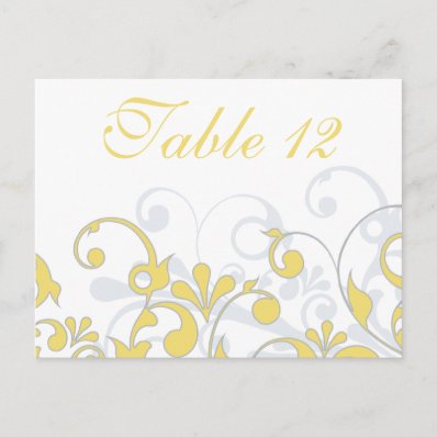 Yellow, Grey, & White Wedding Table Cards Post Card