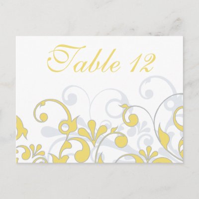 Yellow Grey White Wedding Table Cards Post Card by wasootch