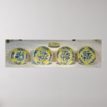 Yellow ground dishes painted in underglaze poster