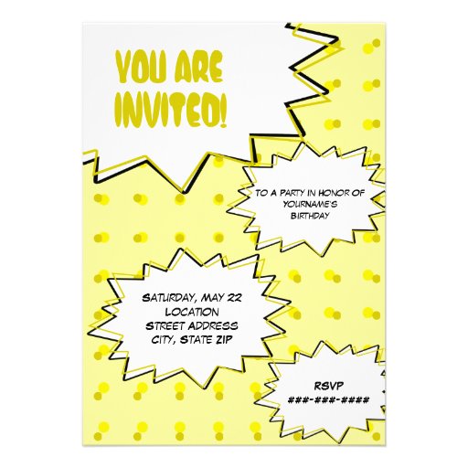 Yellow Halftone Pop Art Comic Inspired Invitation