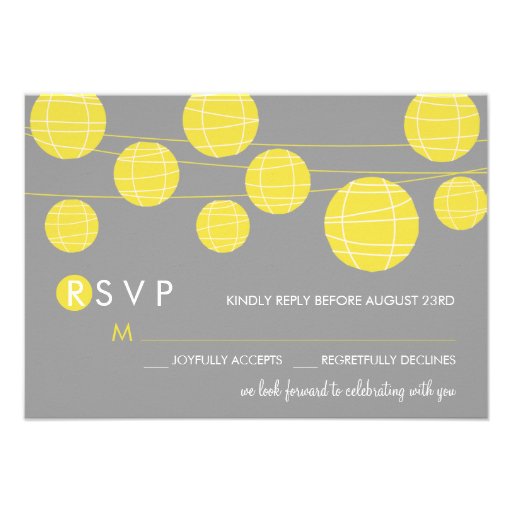Yellow Hanging Chinese Paper Lanterns RSVP Card (front side)