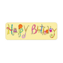 Yellow Happy Birthday Address Label Sticker labels