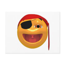 Yellow happy pirate wearing a eye patch postcards by SmileyFaceStore Yellow happy pirate wearing a eye patch postcards